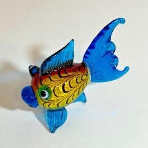 Pier 1 Glass Art Multicolor Fish/Poisson Multicolore